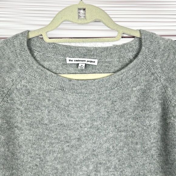 The Cashmere Project Cashmere Sweater Ruched Tie 3/4 Sleeve Gray Crew Neck M - Picture 3 of 11